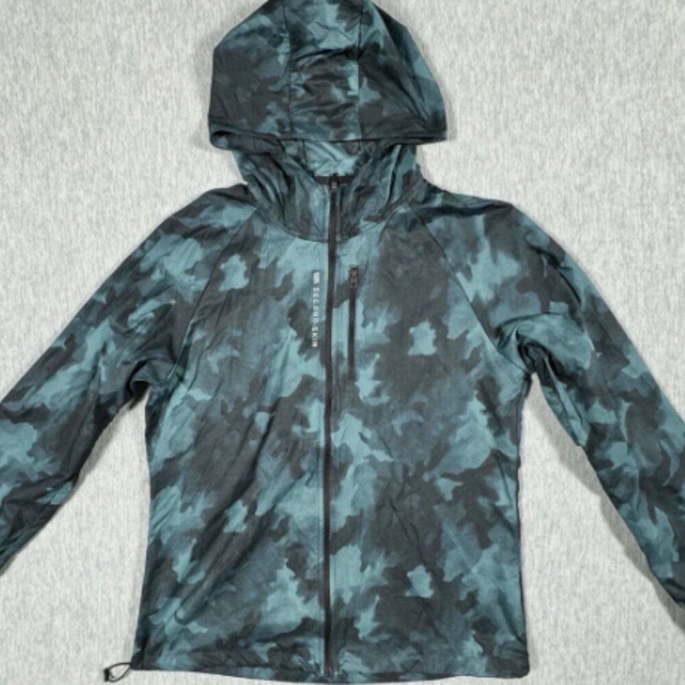 Second Skin Jacket Women’s Small Green Black Full Zip Camo Athletic Windbreaker
